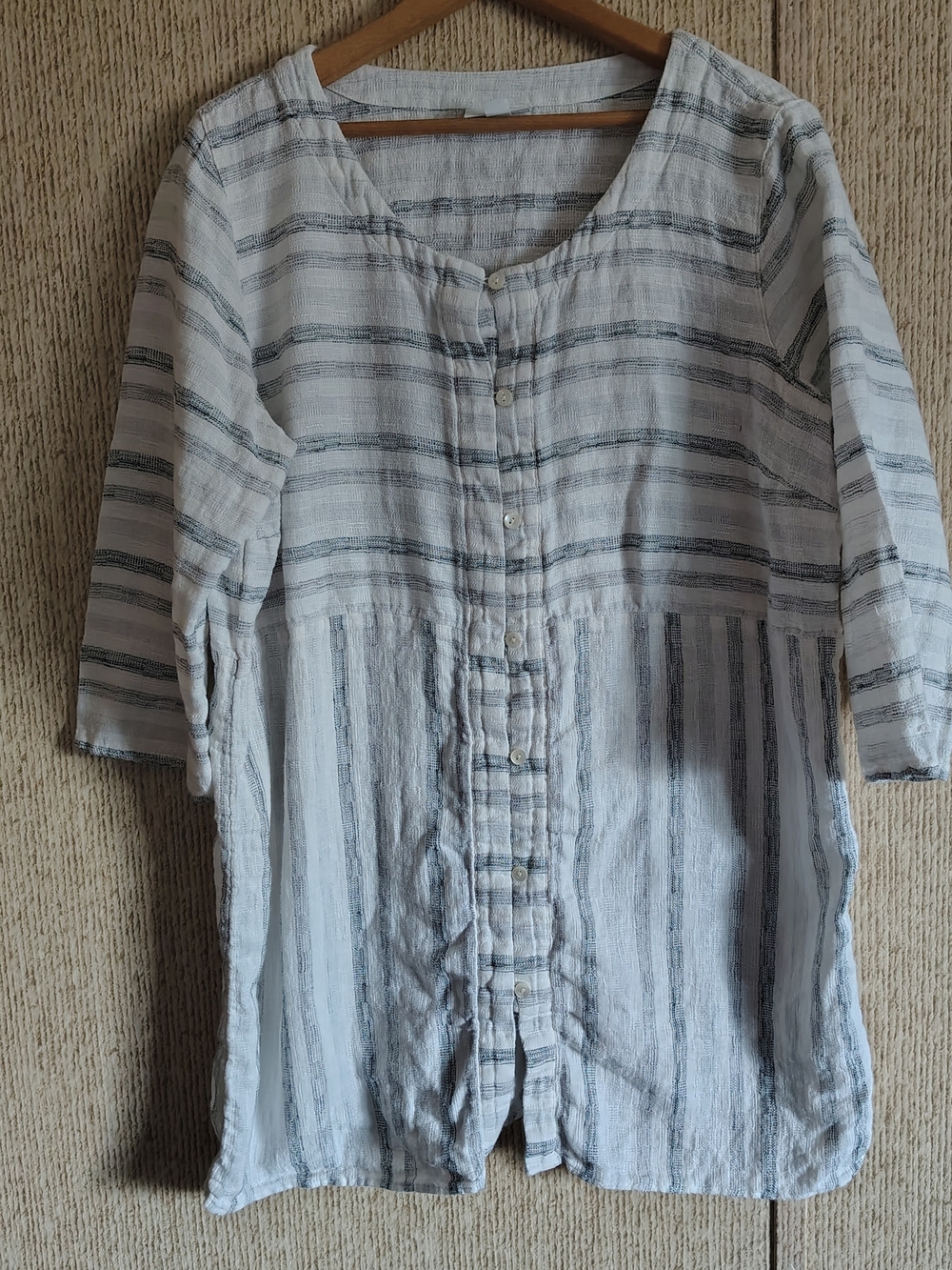 J.Jill PureJill Linen Blend Mixed Stripe Button Front Tunic Blouse Size L